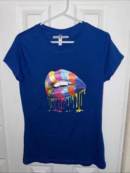 Reserved Tops - Bright Blue Tee with Subtle Logo Trim